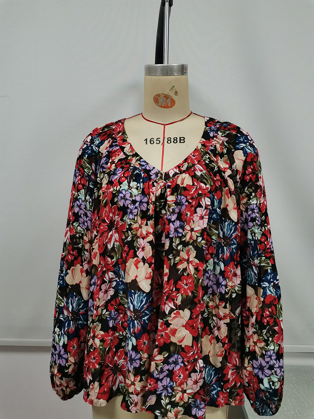 Title 24, Loose Casual Small Floral Long Sleeve V-Neck Shirt