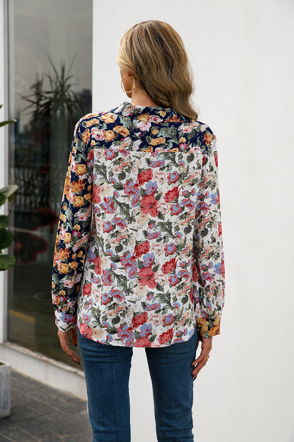 Title 6, Loose Single Breasted Print Colorblock Shirt To...