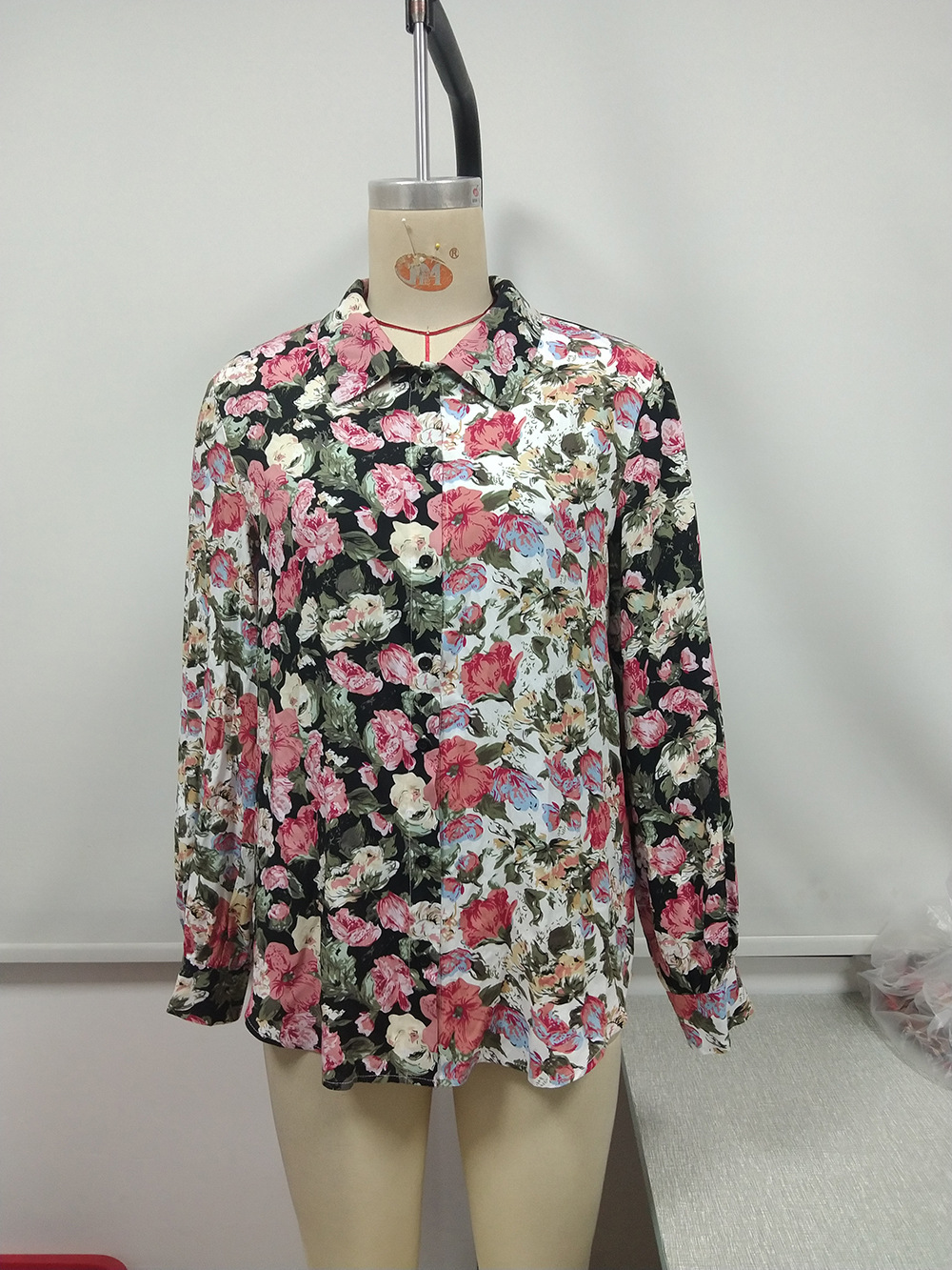 Title 15, Loose Single Breasted Print Colorblock Shirt To...