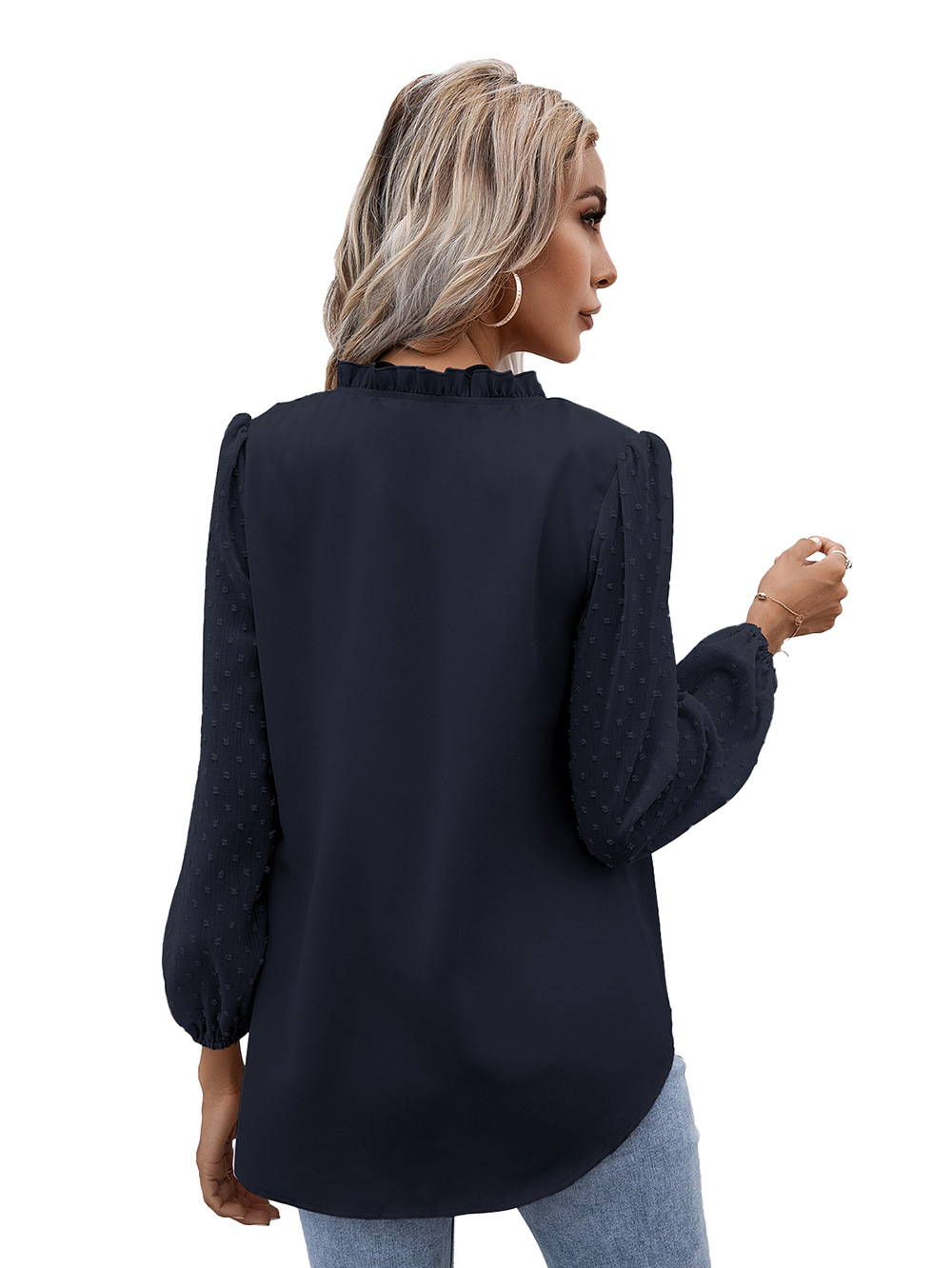 Title 17, Puff Sleeve Ladies V Neck Long Sleeve Shirt