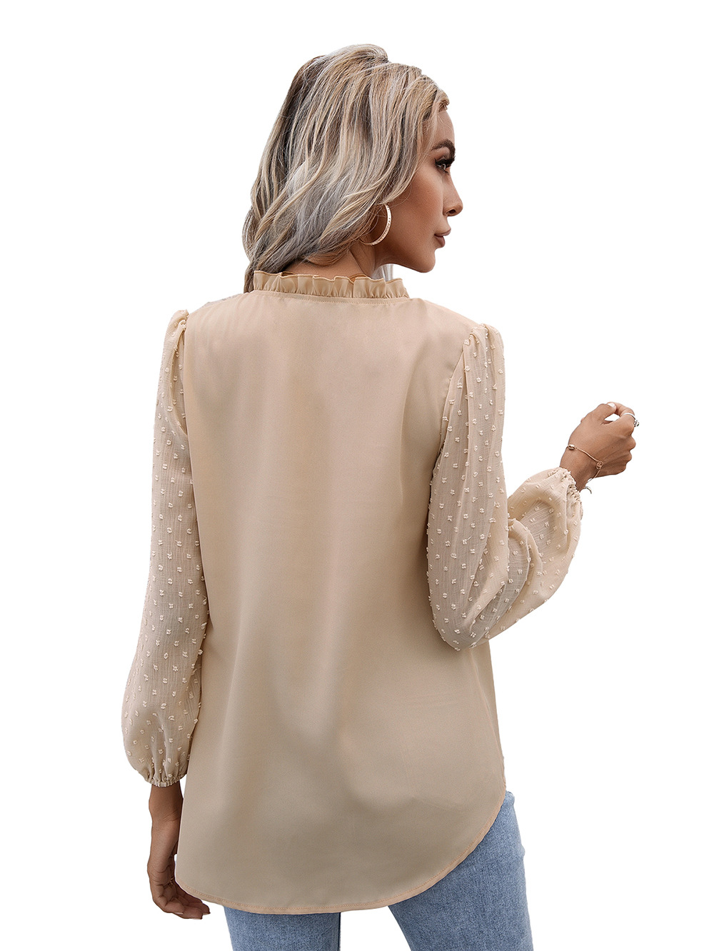 Title 25, Puff Sleeve Ladies V Neck Long Sleeve Shirt