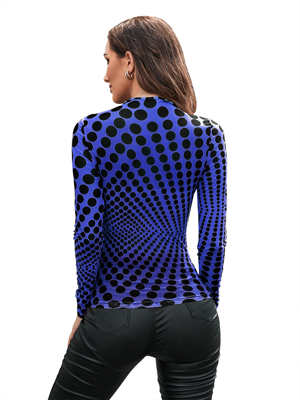 Title 23, Slim Polka Dot Print Mid Neck See Through Long ...