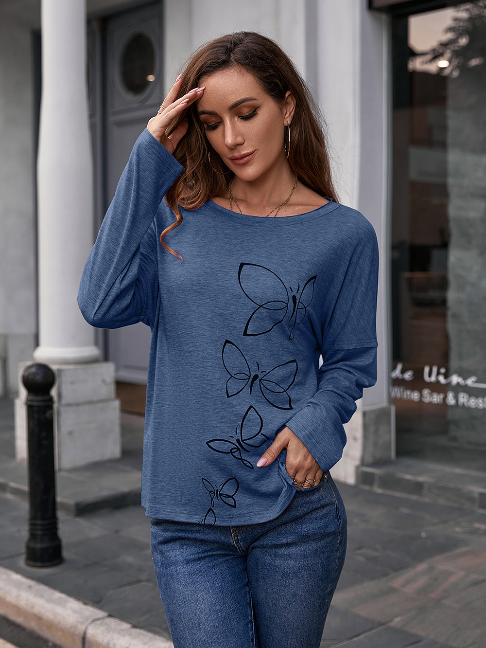 Title 10, Printed Round Neck Long Sleeve Pullover Loose C...