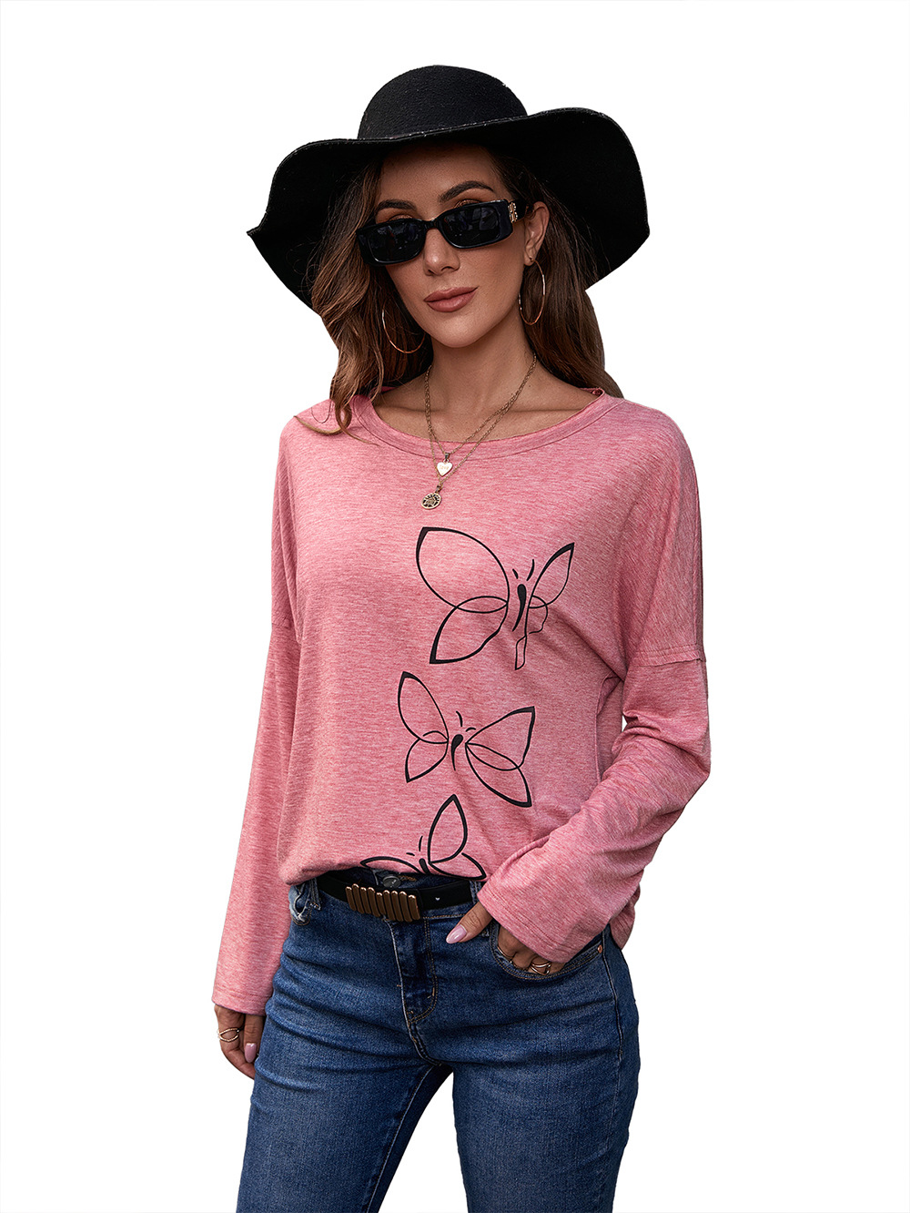 Title 17, Printed Round Neck Long Sleeve Pullover Loose C...