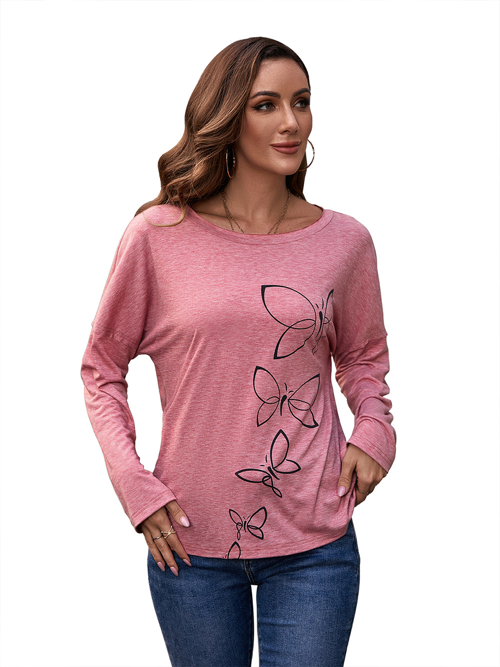 Title 19, Printed Round Neck Long Sleeve Pullover Loose C...