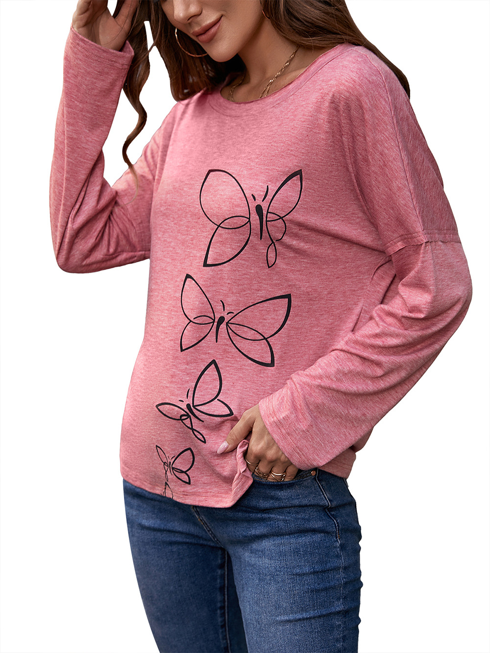 Title 21, Printed Round Neck Long Sleeve Pullover Loose C...