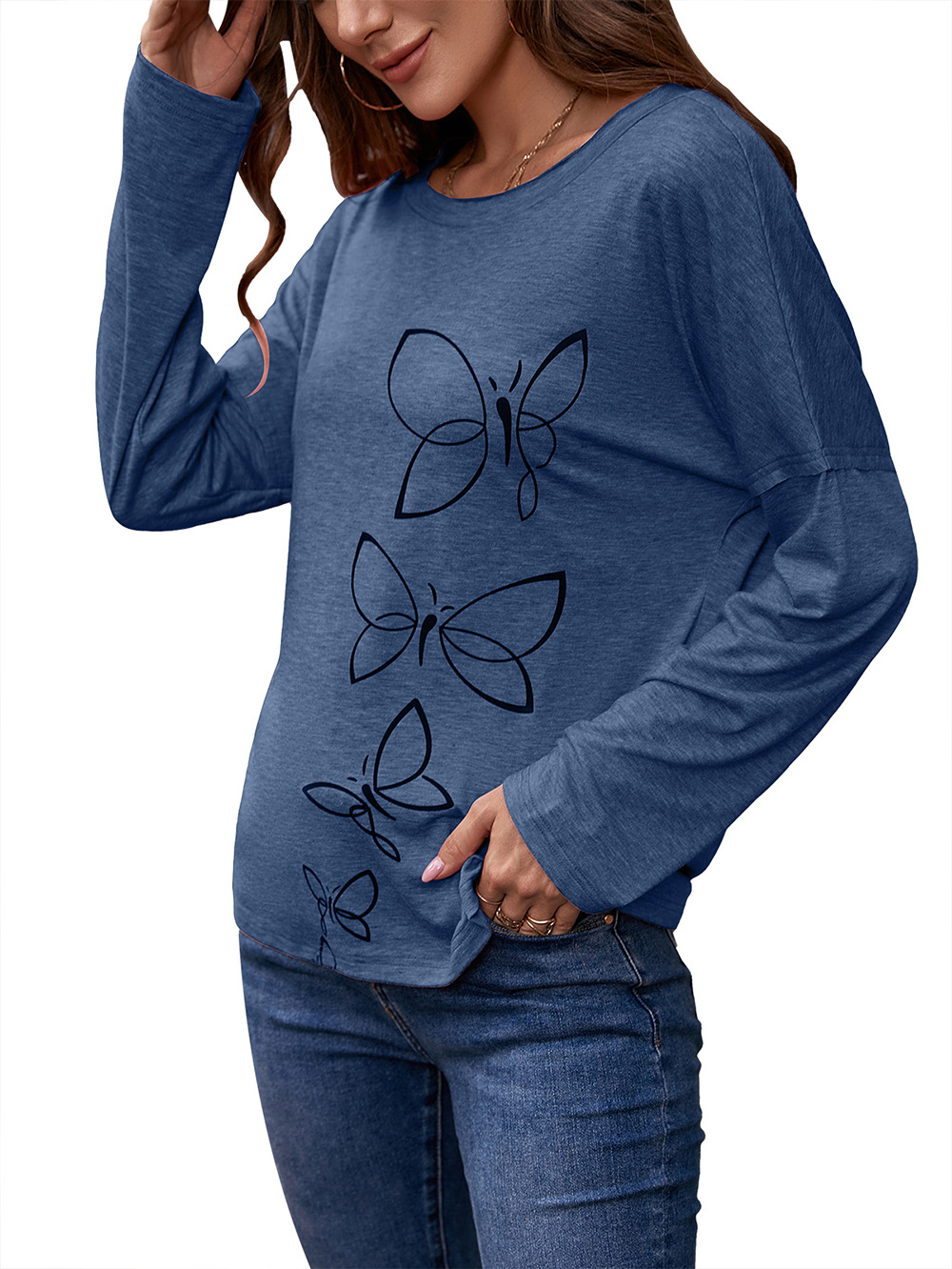 Title 26, Printed Round Neck Long Sleeve Pullover Loose C...