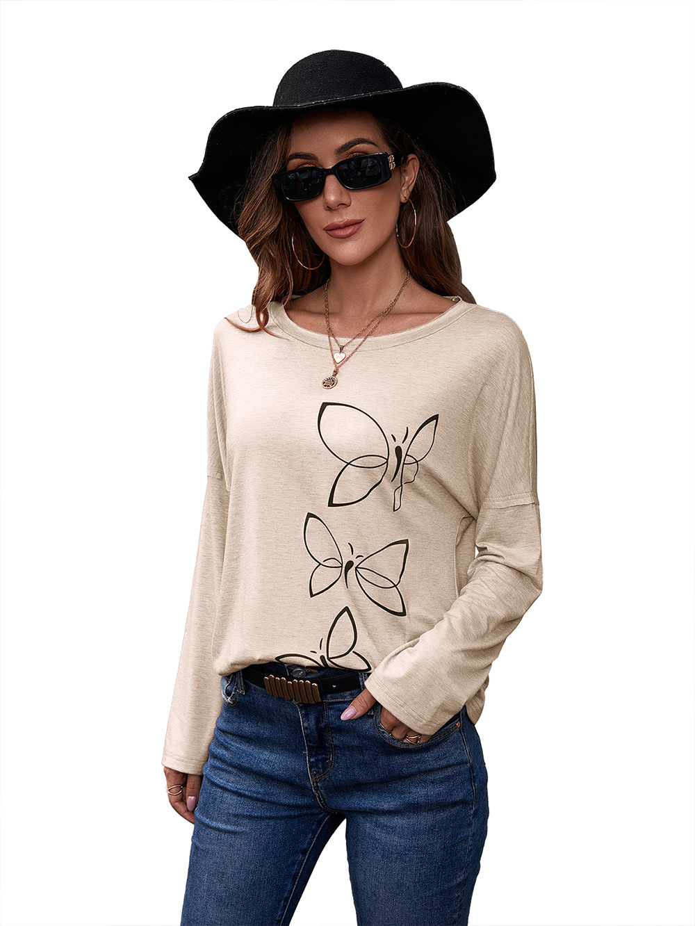 Title 27, Printed Round Neck Long Sleeve Pullover Loose C...