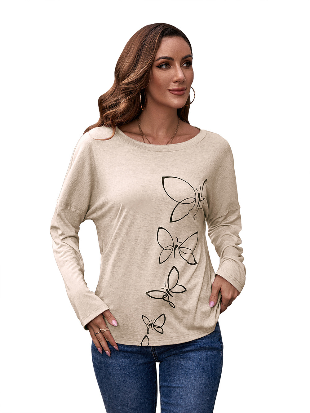 Title 29, Printed Round Neck Long Sleeve Pullover Loose C...