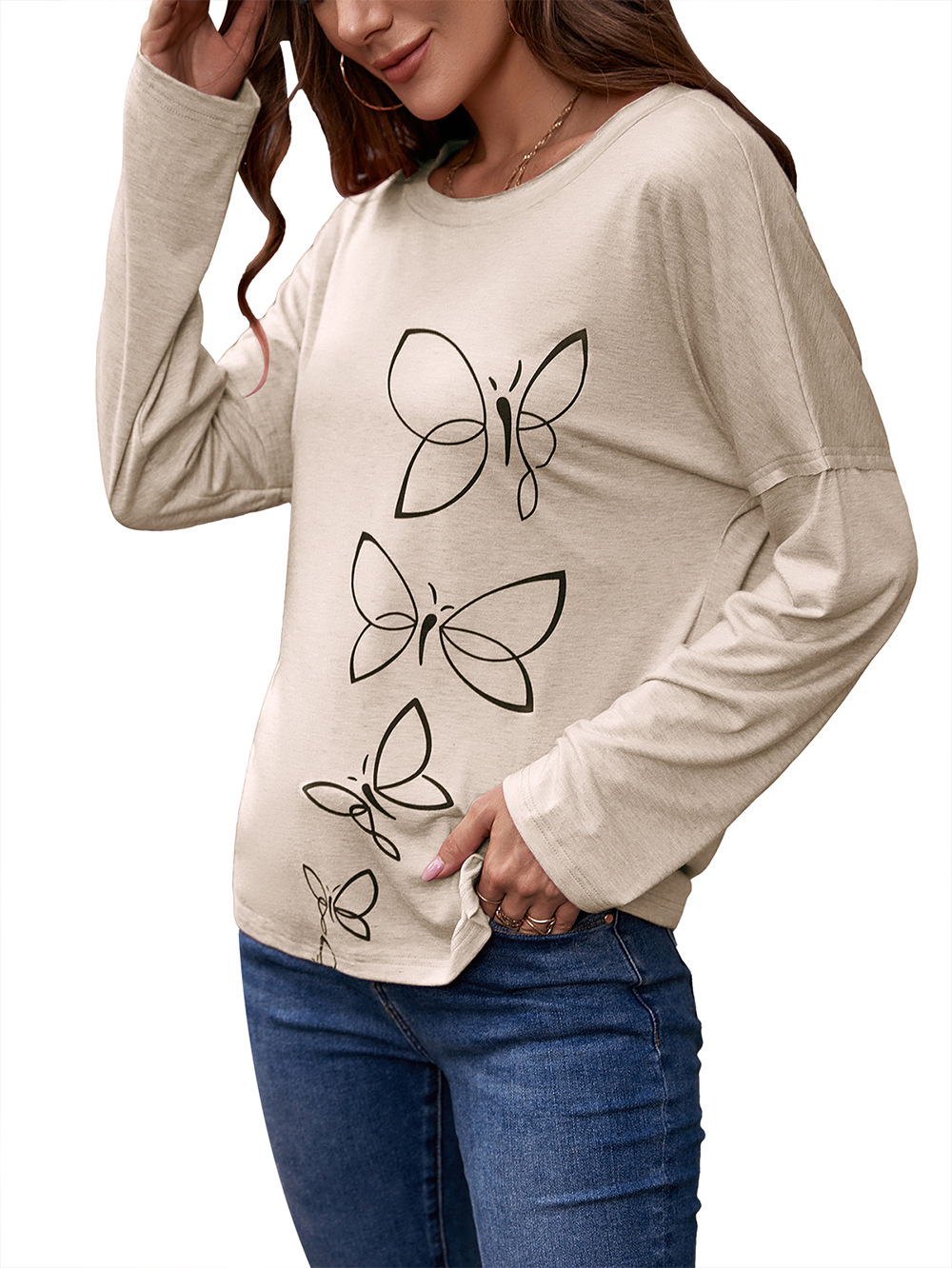 Title 31, Printed Round Neck Long Sleeve Pullover Loose C...