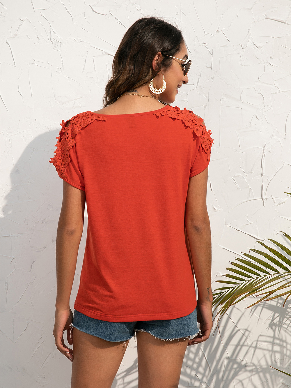 Title 3, Casual Lace Panel V-Neck Pullover Short Sleeve ...