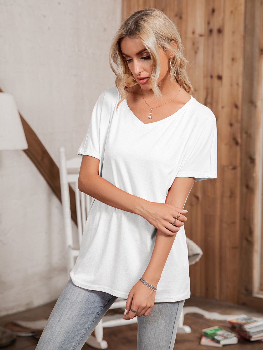 Title 4, Round Neck Loose Casual Short Sleeve T-Shirt To...