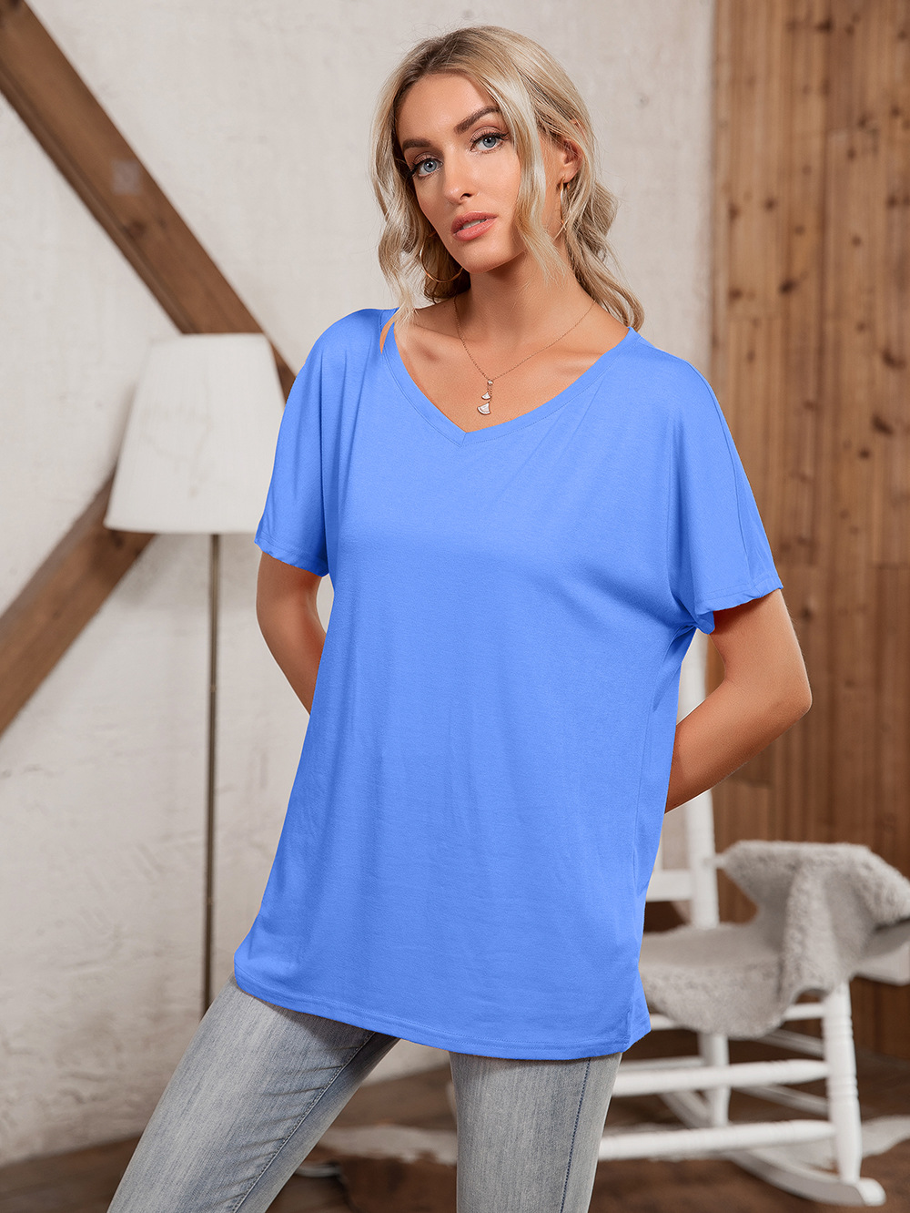 Title 45, Round Neck Loose Casual Short Sleeve T-Shirt To...