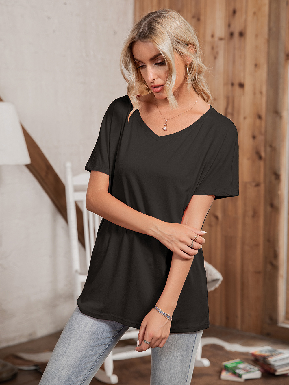 Title 49, Round Neck Loose Casual Short Sleeve T-Shirt To...