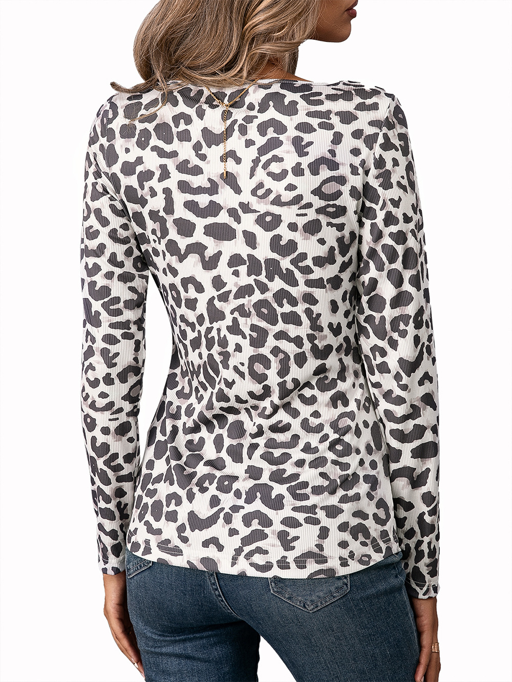 Title 11, Leopard Square Neck Slim Fit Long Sleeve T-Shirt