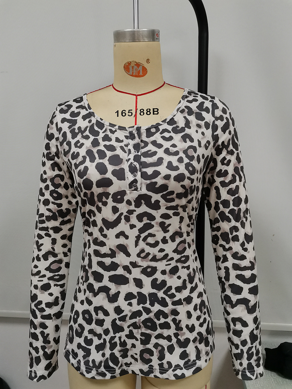 Title 12, Leopard Square Neck Slim Fit Long Sleeve T-Shirt