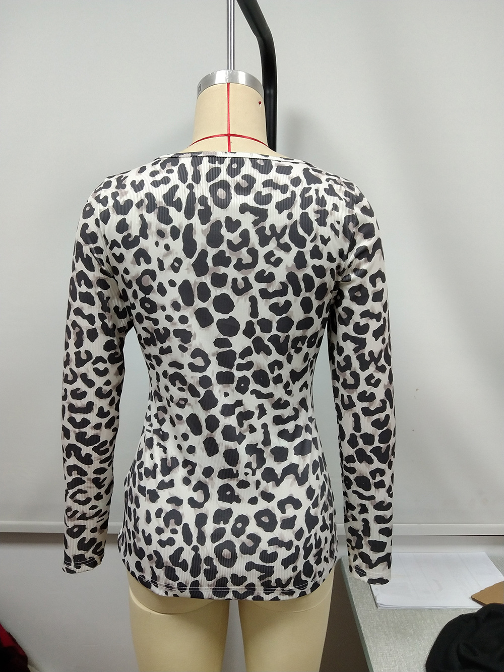 Title 14, Leopard Square Neck Slim Fit Long Sleeve T-Shirt