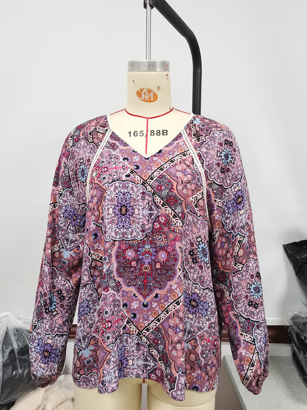 Title 21, Lace Patchwork Shirt Bohemian V-Neck Long Sleev...