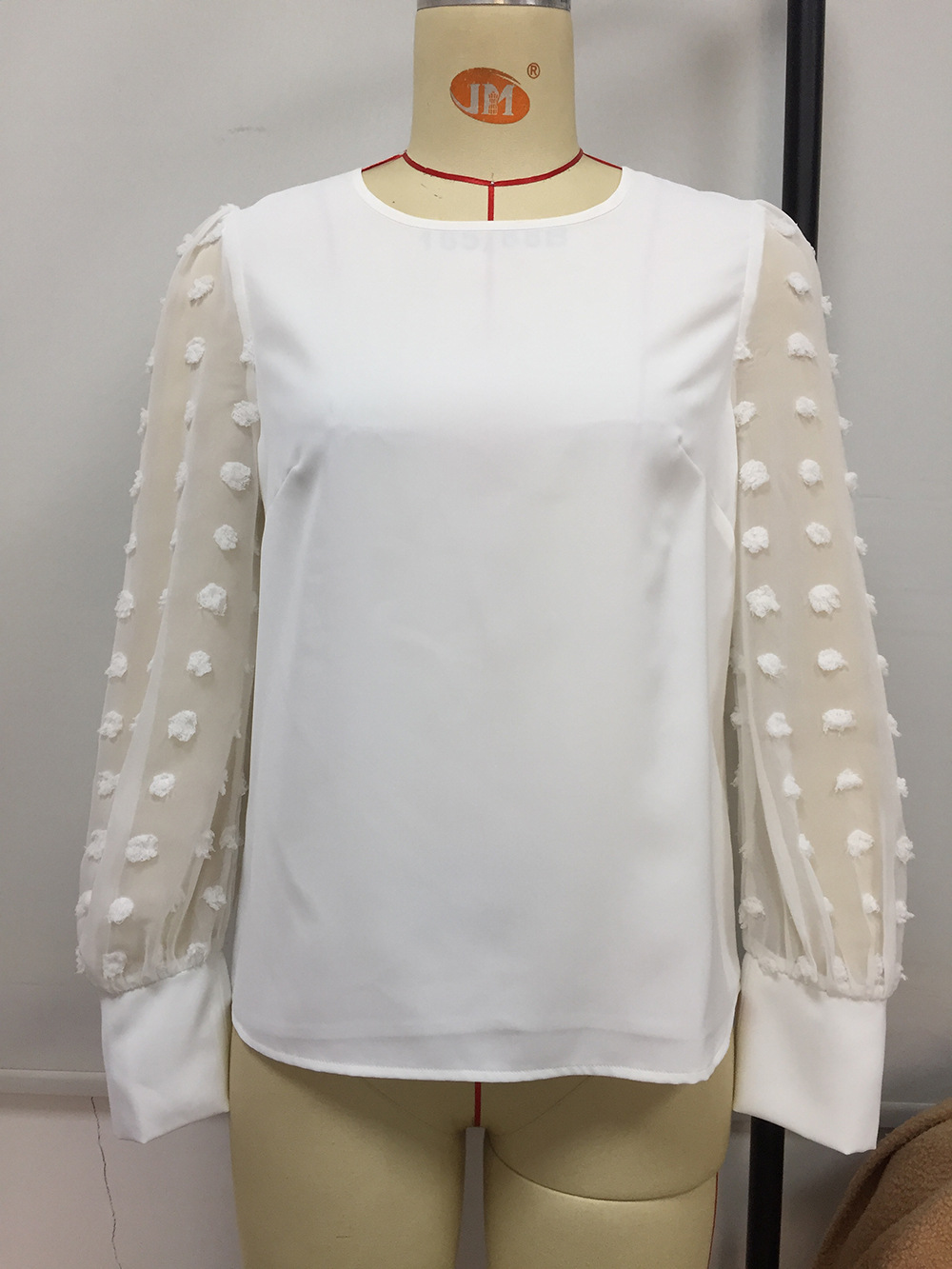 Title 30, Round Neck Solid Jacquard Polka Dot Long Sleeve...