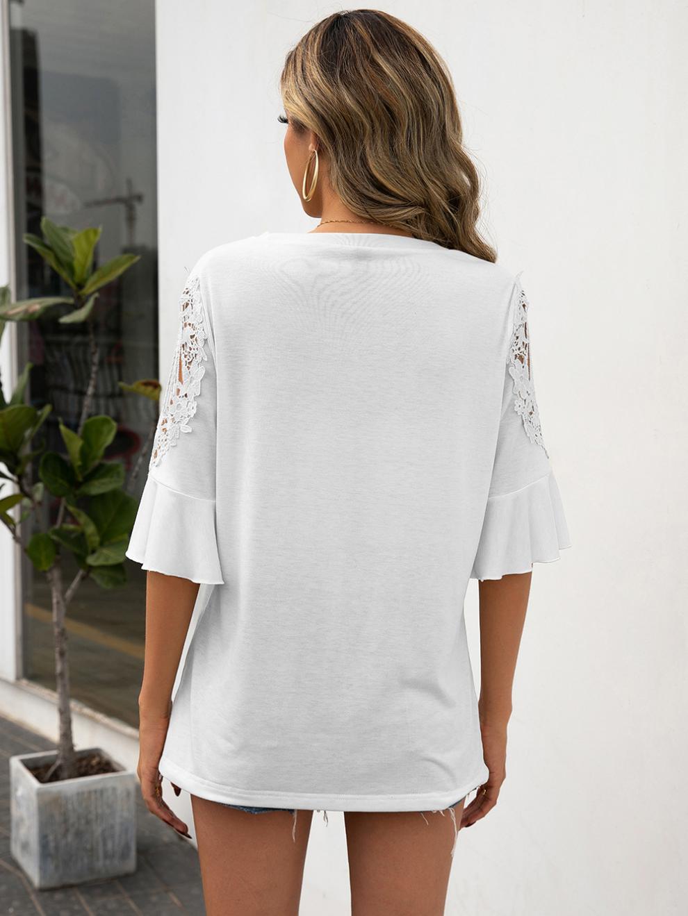 Title 3, Casual Crew Neck Lace Paneled Half Sleeve Shirt