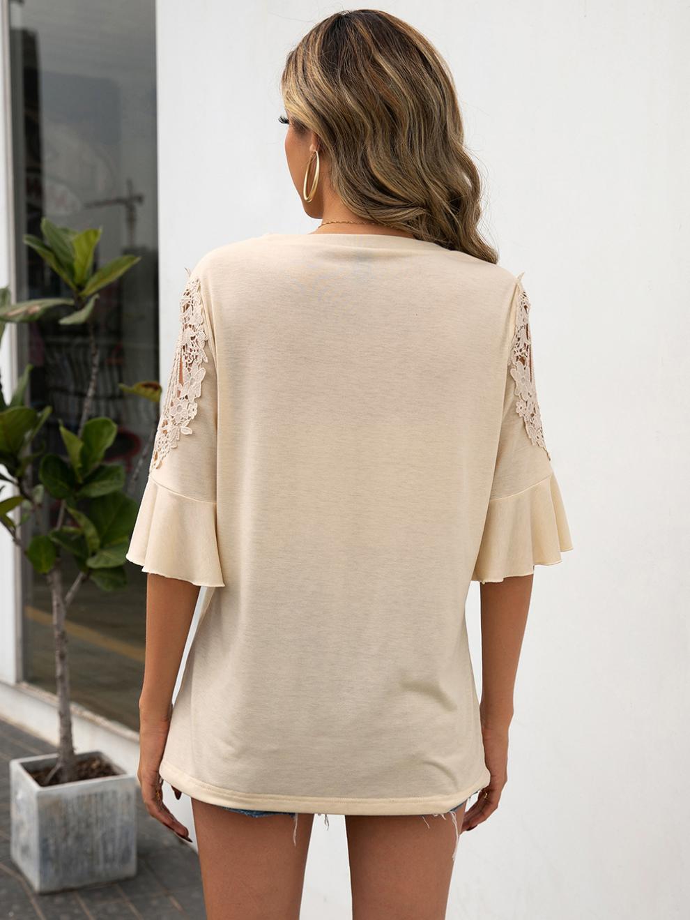 Title 8, Casual Crew Neck Lace Paneled Half Sleeve Shirt