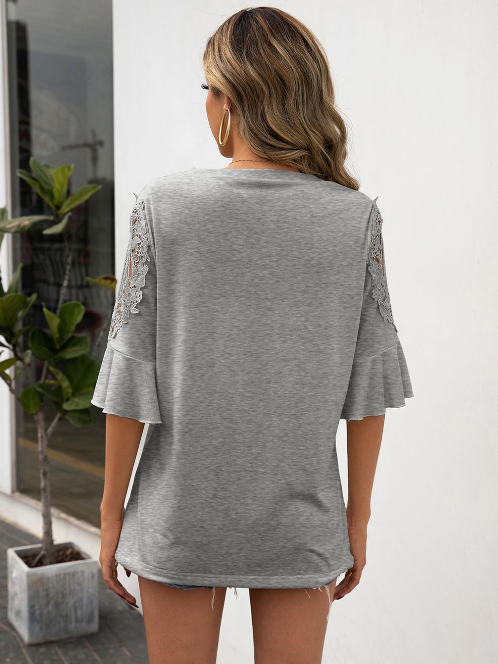 Title 14, Casual Crew Neck Lace Paneled Half Sleeve Shirt