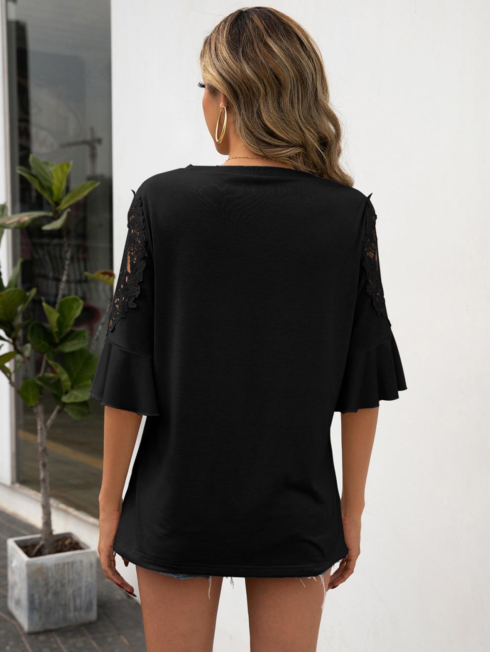 Title 19, Casual Crew Neck Lace Paneled Half Sleeve Shirt