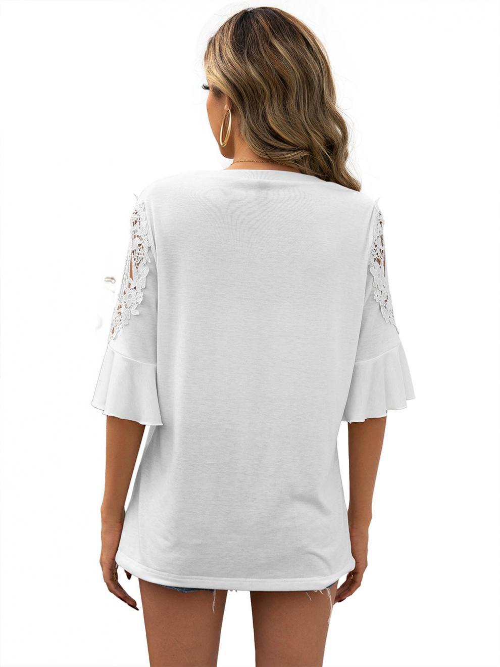 Title 24, Casual Crew Neck Lace Paneled Half Sleeve Shirt