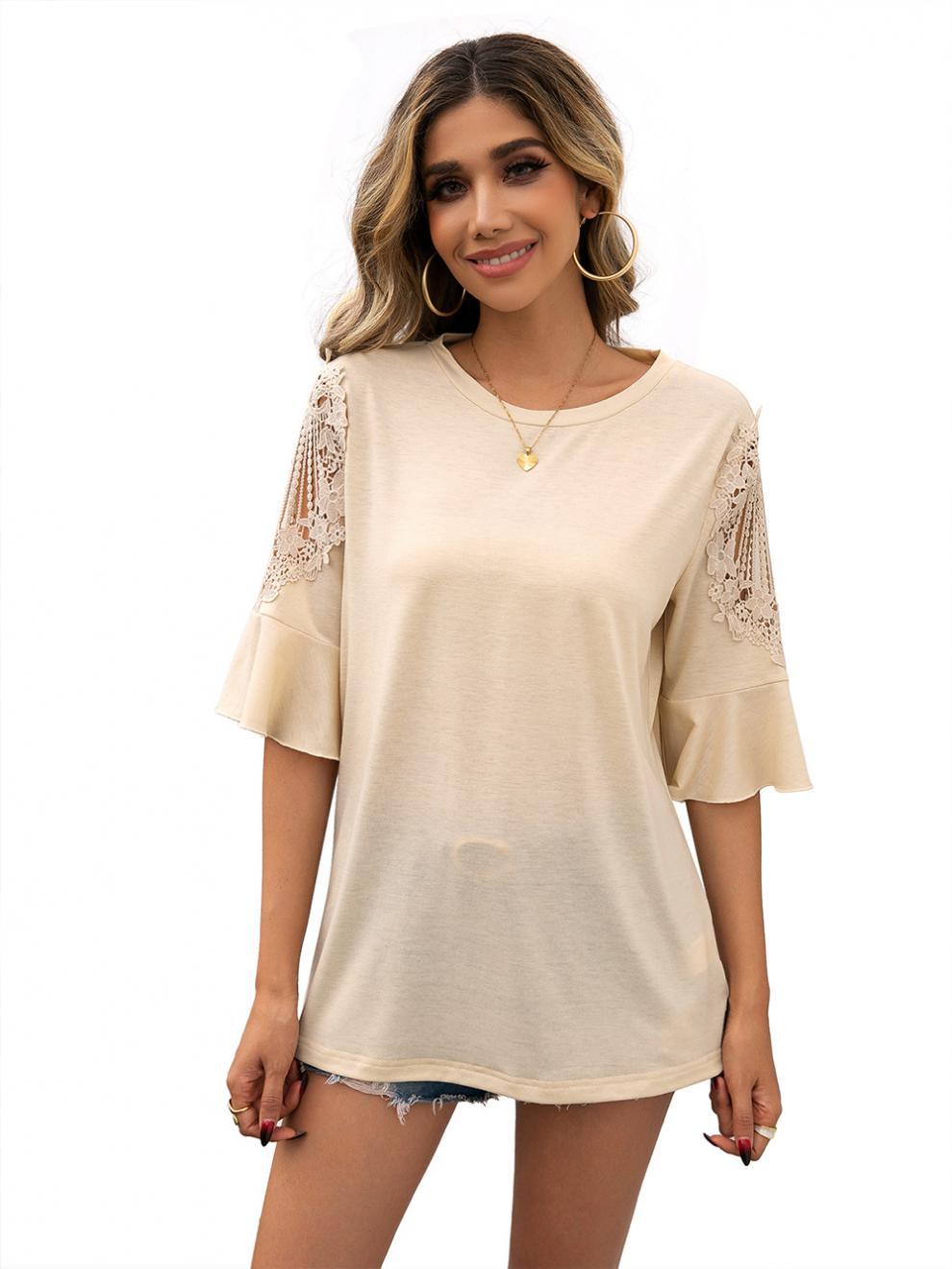 Title 30, Casual Crew Neck Lace Paneled Half Sleeve Shirt