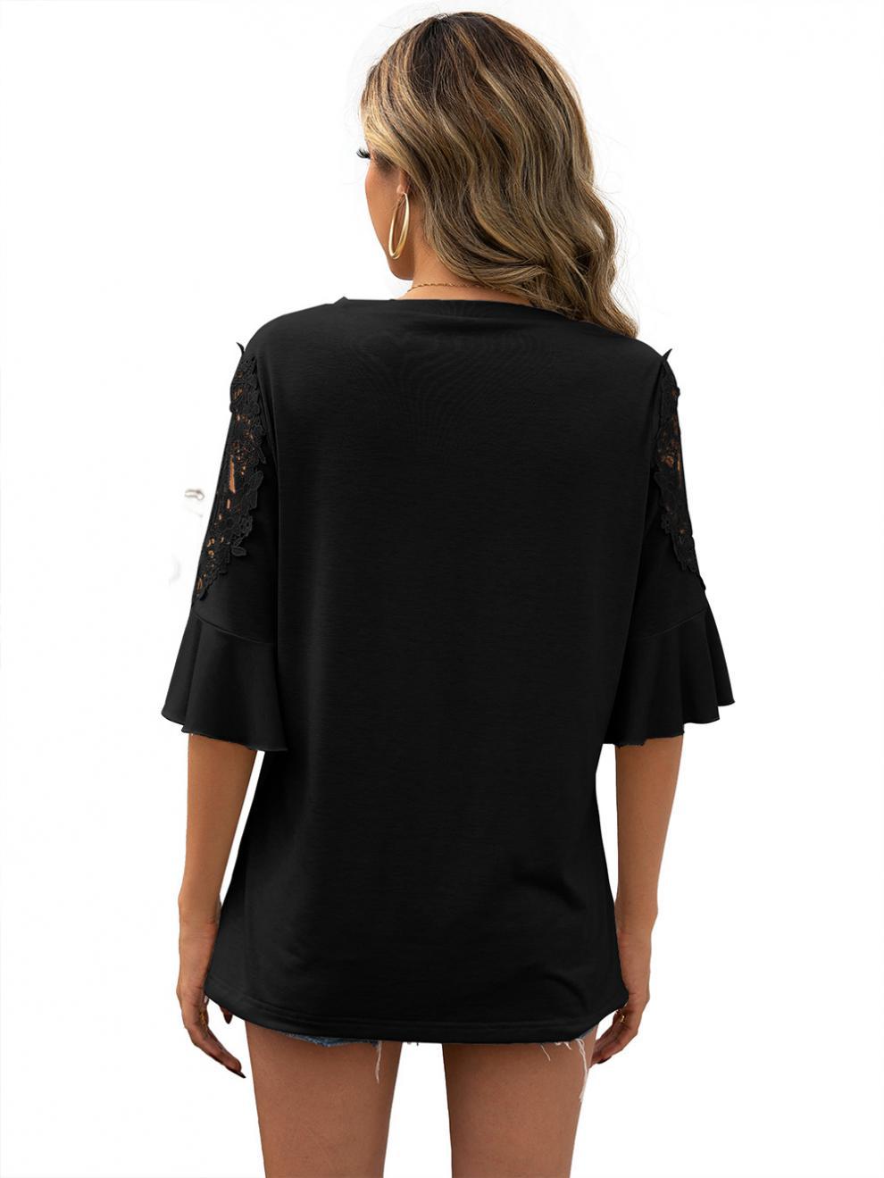 Title 39, Casual Crew Neck Lace Paneled Half Sleeve Shirt