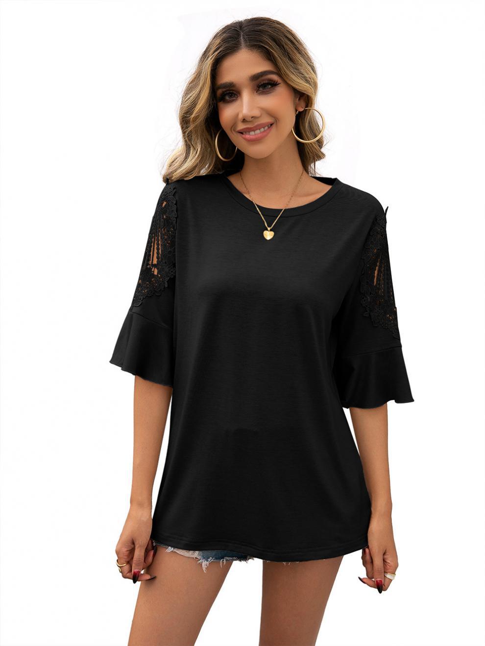 Title 40, Casual Crew Neck Lace Paneled Half Sleeve Shirt