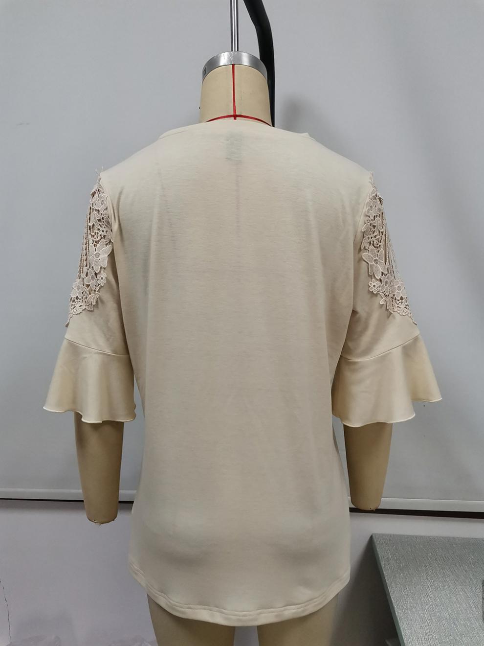 Title 45, Casual Crew Neck Lace Paneled Half Sleeve Shirt