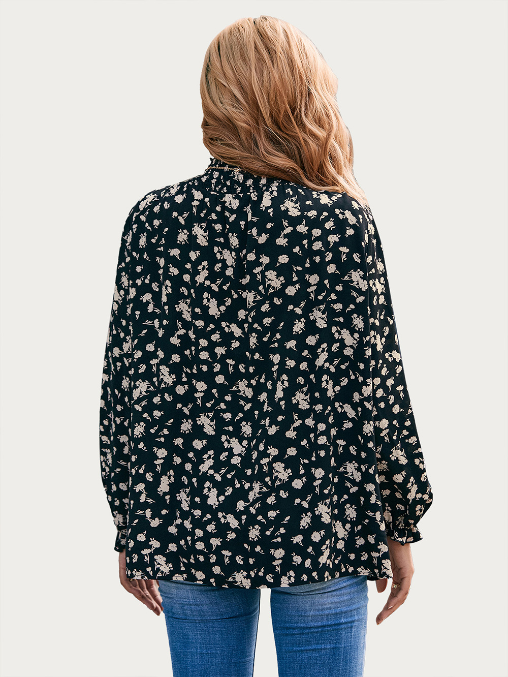 Title 8, High Neck Ruffle Sleeve Floral Sleeve Shirt