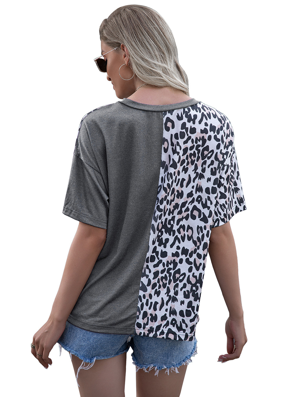 Title 28, Leopard Print Stitching Crew Neck Short Sleeve ...