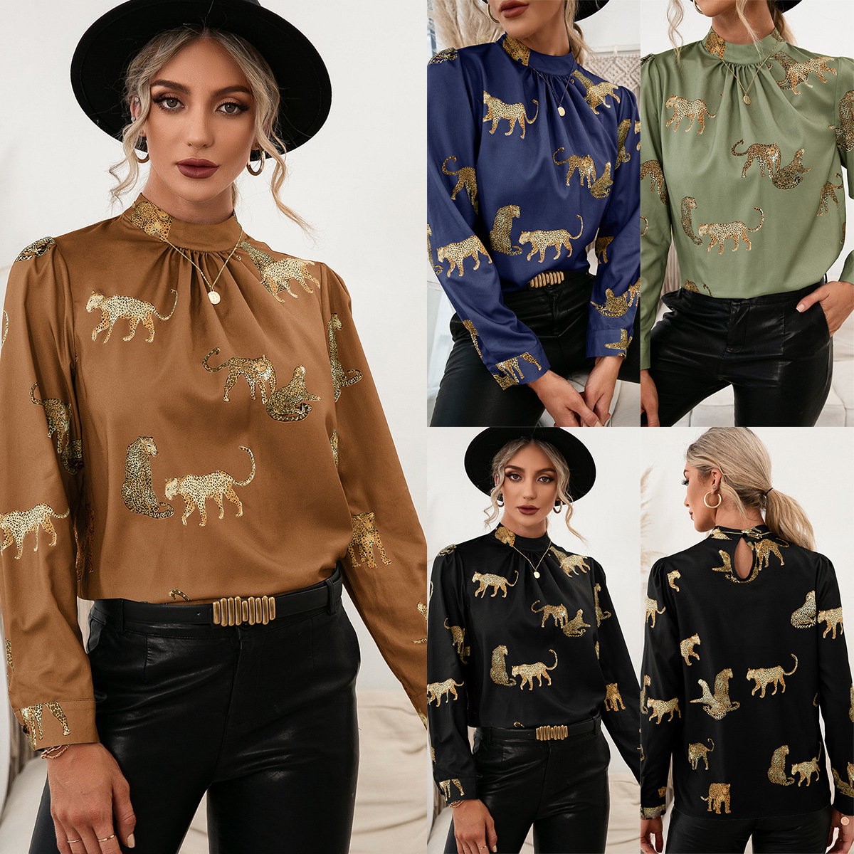 Title 2, Leopard Print Long Sleeve Pullover Shirt Top Women