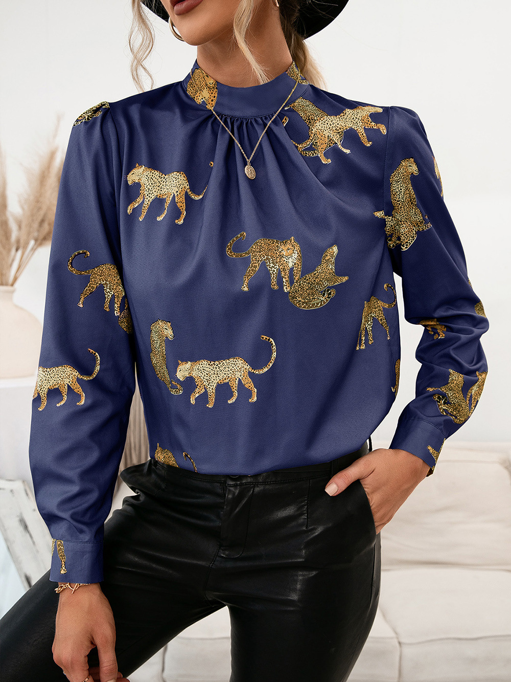 Title 8, Leopard Print Long Sleeve Pullover Shirt Top Women