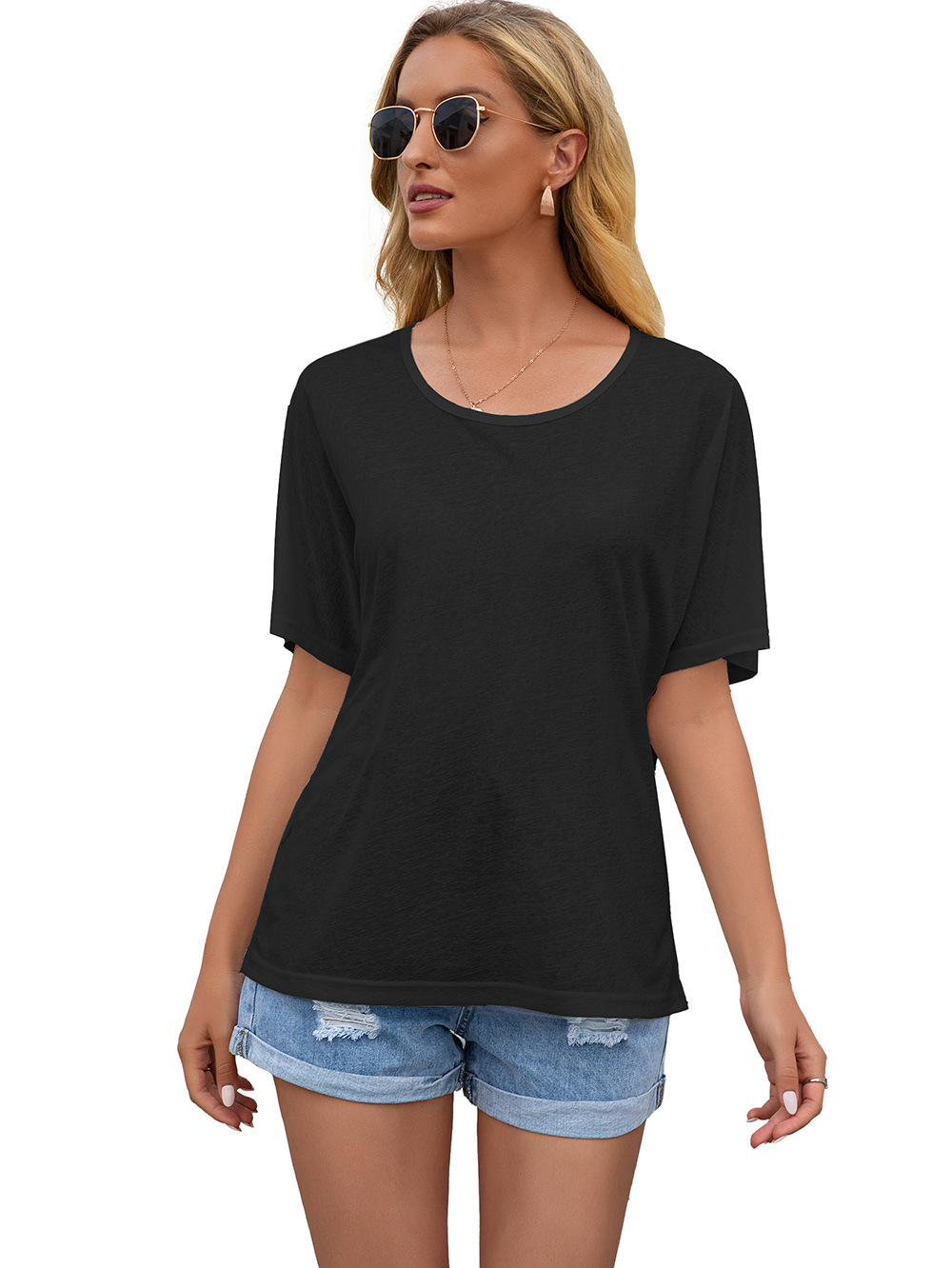 Title 24, Hollow Lace Stitching Round Neck Short Sleeve T...