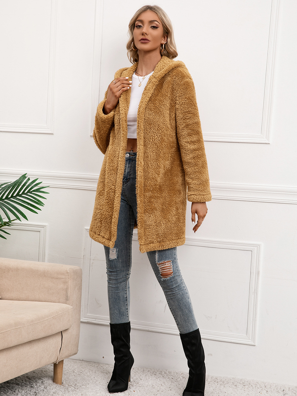 Title 2, Lambswool Midi Cardigan Hooded Trench Coat. A s...