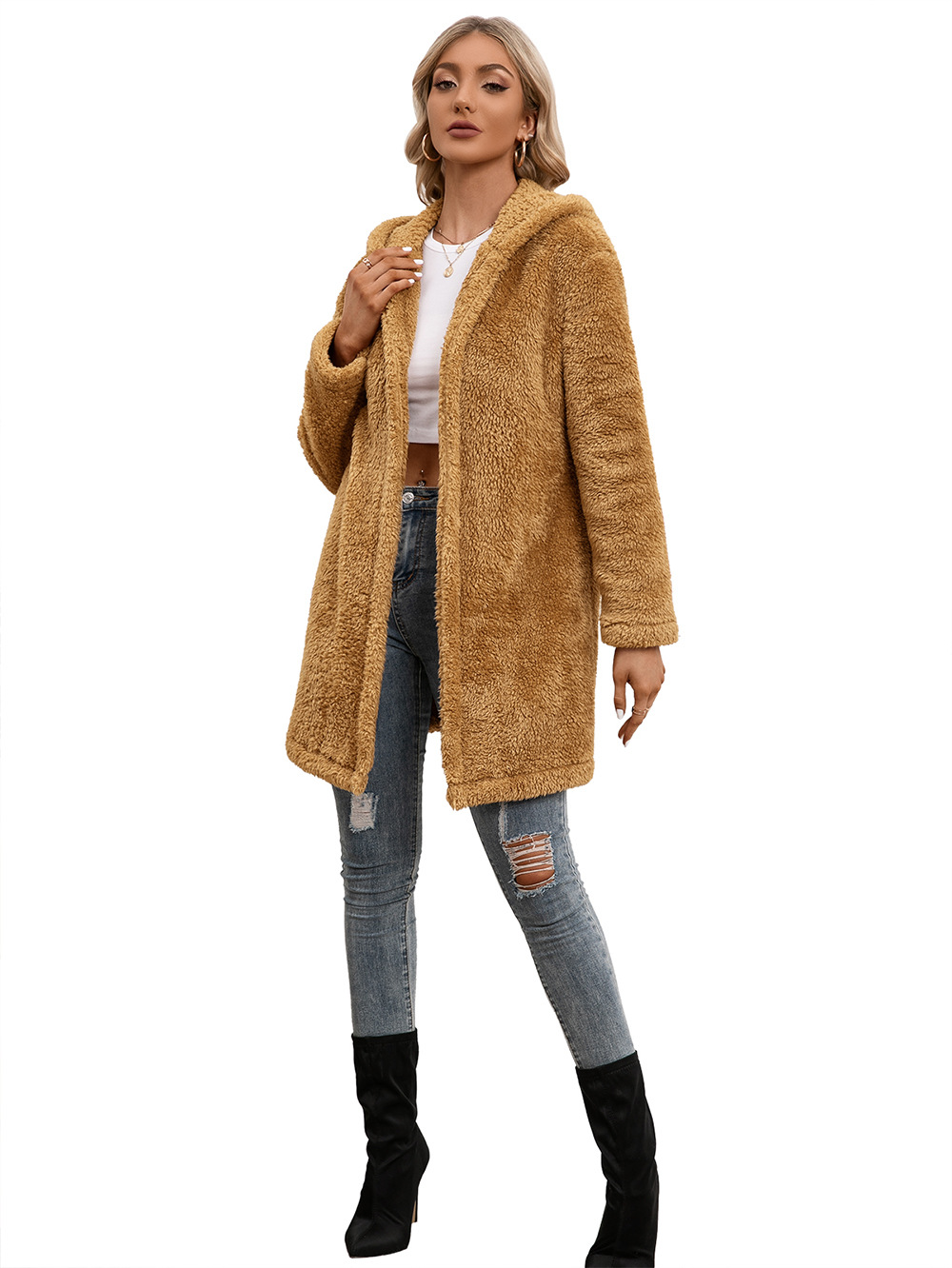 Title 7, Lammswool Midi Cardigan Trenchcoat mit Kapuze. ...