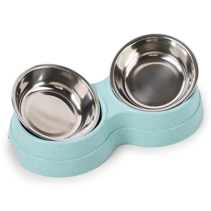 厂家直销  HAWOO秸秆塑料圆形二合一双碗 不锈钢饭碗水盆宠物用品