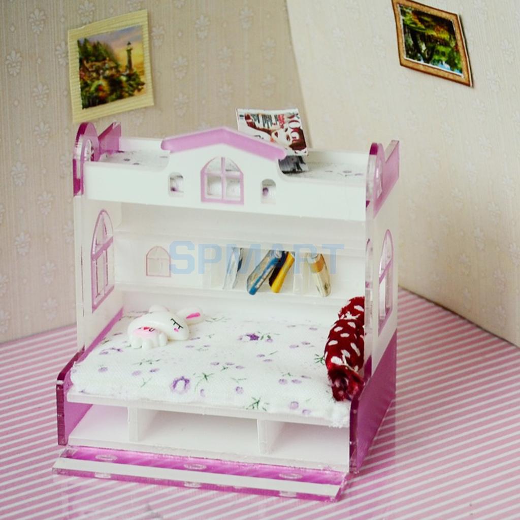 ABS Miniature Bunk Bed Model for 1/12 Dolls House Children Bedroom Furniture Life Scenes Decor Room Accessory #2