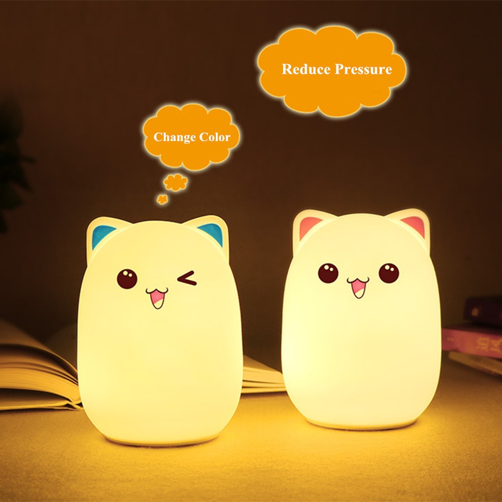 Colorful LED Night Light Lovely Silicone Cartoon Bear Rechargeable Touch Desk Bedroom Decor Tablet Lamp for Kids Girl (2)