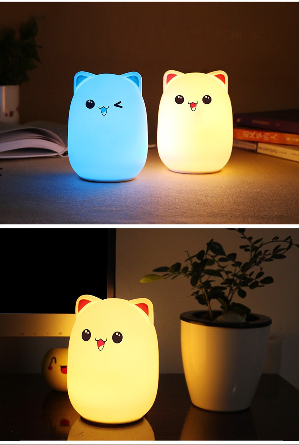 Colorful LED Night Light Lovely Silicone Cartoon Bear Rechargeable Touch Desk Bedroom Decor Tablet Lamp for Kids Girl (3)