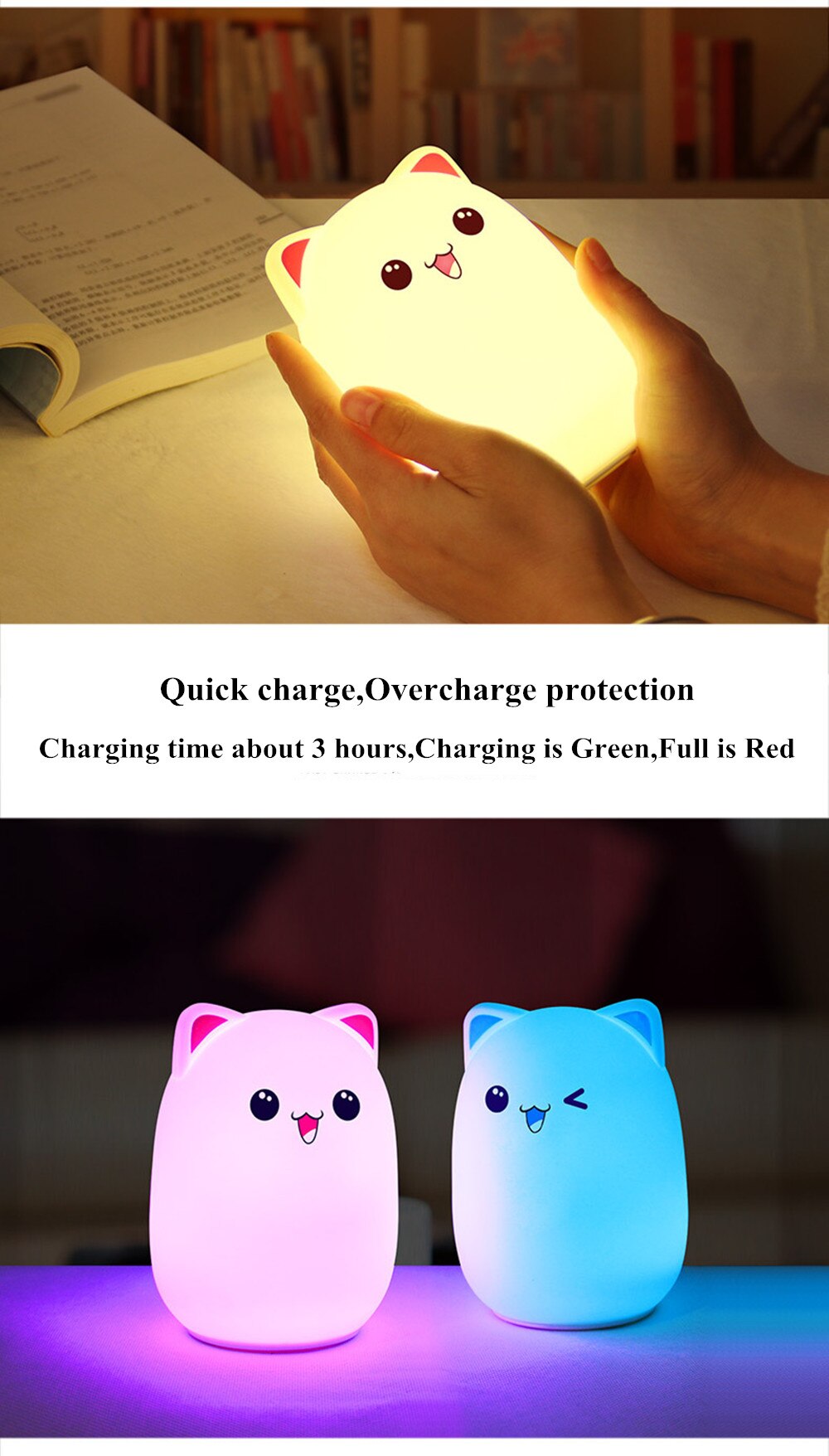 Colorful LED Night Light Lovely Silicone Cartoon Bear Rechargeable Touch Desk Bedroom Decor Tablet Lamp for Kids Girl (5)