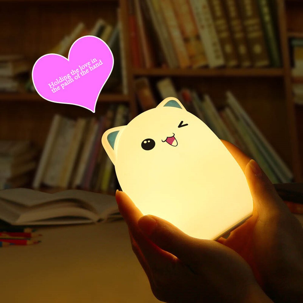 Colorful LED Night Light Lovely Silicone Cartoon Bear Rechargeable Touch Desk Bedroom Decor Tablet Lamp for Kids Girl (11)