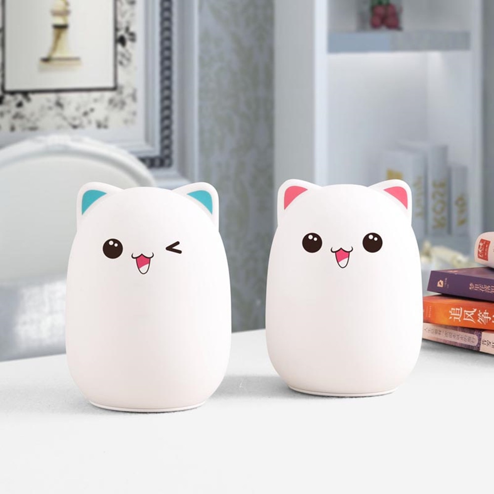 Colorful LED Night Light Lovely Silicone Cartoon Bear Rechargeable Touch Desk Bedroom Decor Tablet Lamp for Kids Girl (9)