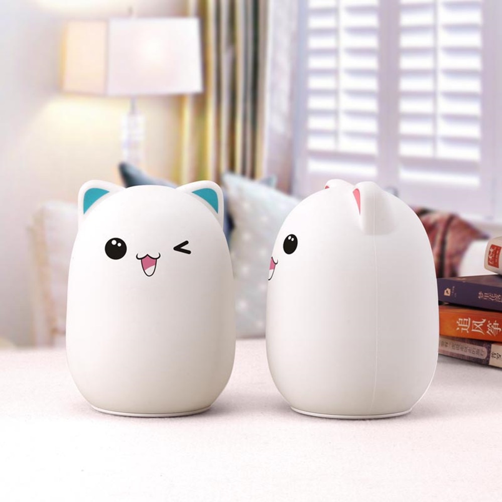 Colorful LED Night Light Lovely Silicone Cartoon Bear Rechargeable Touch Desk Bedroom Decor Tablet Lamp for Kids Girl (6)