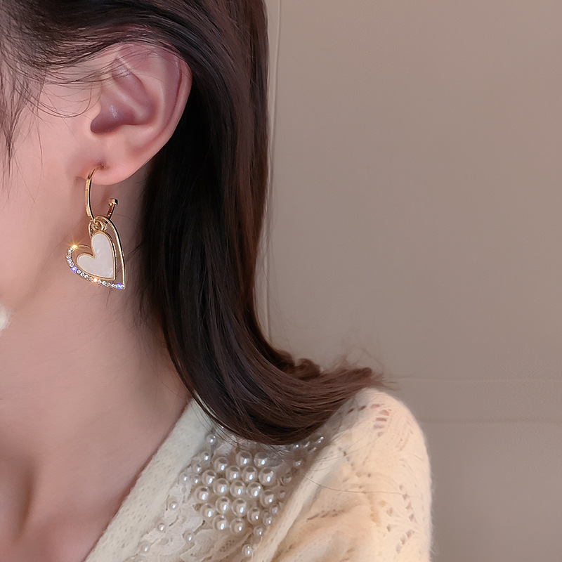 925 Silver Needle Diamond Asymmetric Love Earrings 2 undefined