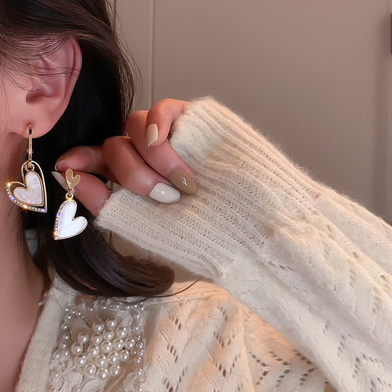 925 Silver Needle Diamond Asymmetric Love Earrings 4 undefined