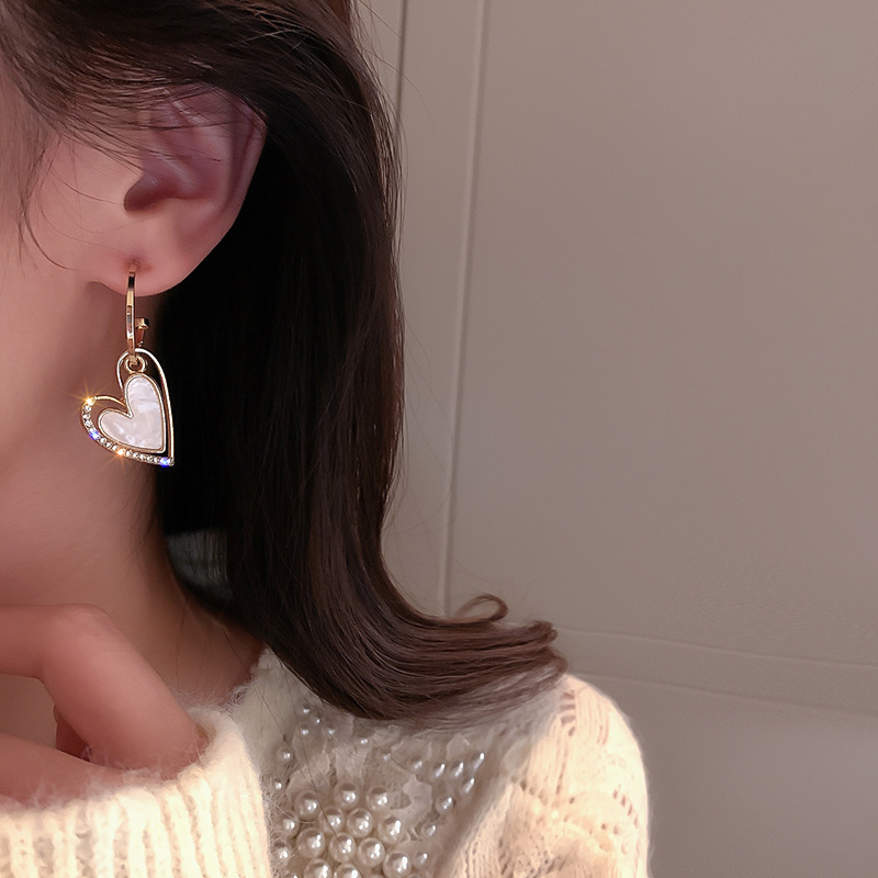 925 Silver Needle Diamond Asymmetric Love Earrings 6 undefined